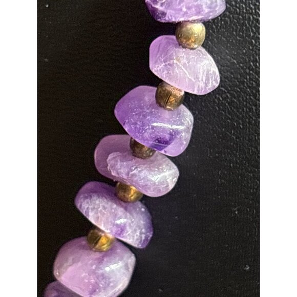 VTG Amethyst & Gold Beaded Necklace 16” Purple Gemstone 10k barrel gold clasp - Picture 3 of 5